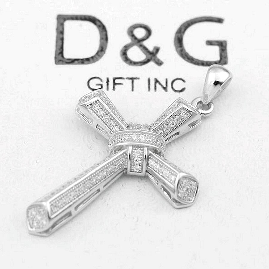 Men’s 925 Sterling Silver 44mm CROSS Cubic zirconia Pendant Unisex + Box
