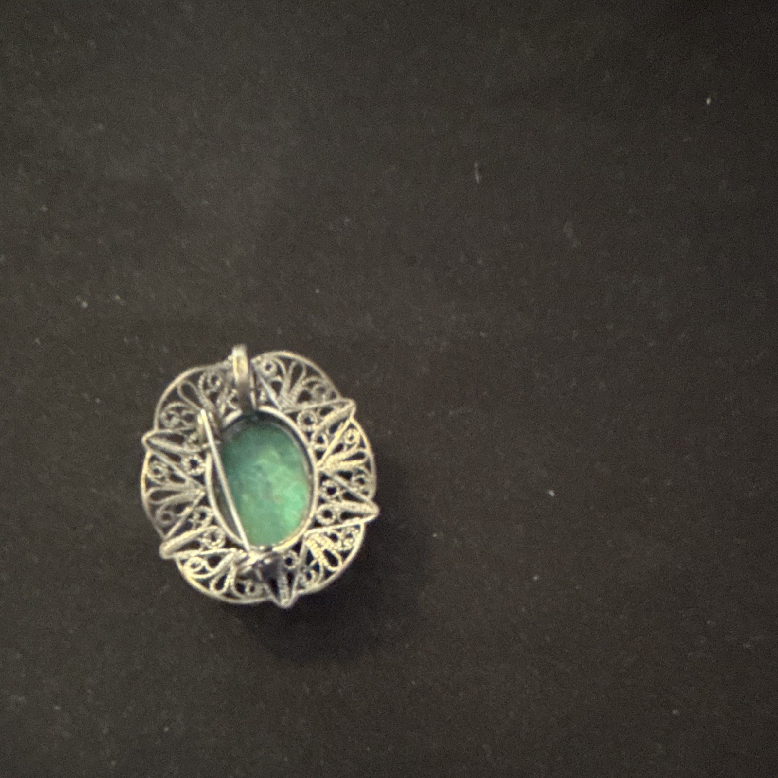 Sterling Silver Filigree Oval Green Stone Charm Pendant or Brooch, You Decide!