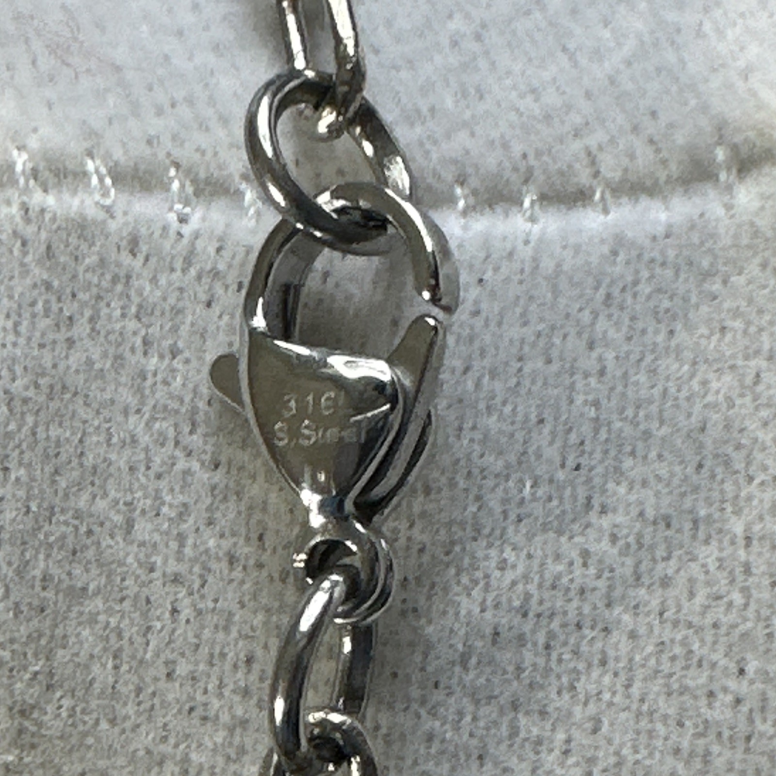 Stainless Steel Station Bar Link Necklace Red Oval Stones Prong Lobster Clasp