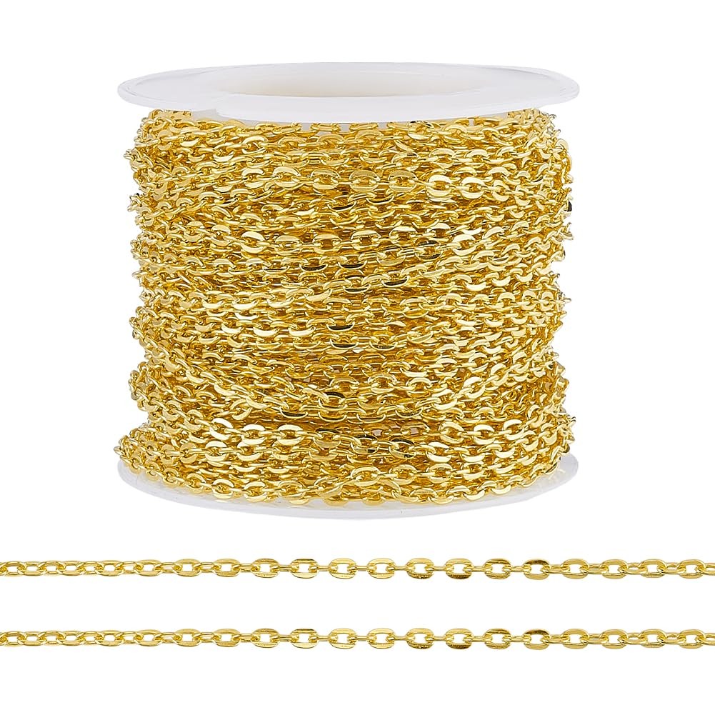 33 ft Necklace Chains 2.2mm Golden Iron Cross Chains Link Flat O-Shaped Cable…