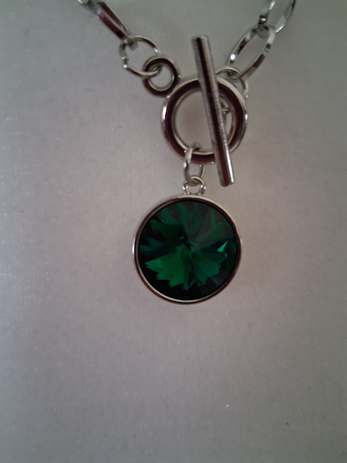 Paparazzi Silver Tone Necklace Round Green Crystal Charm Pendant & Bracelet