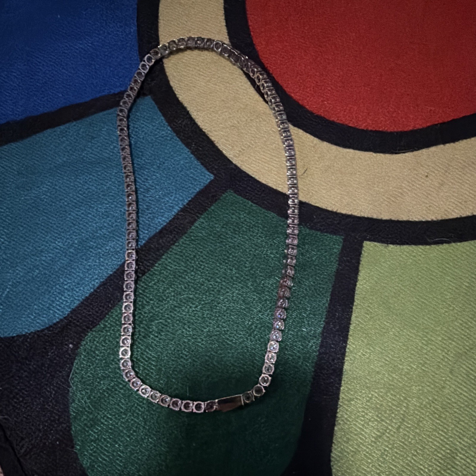 Silver Tone Clear Crystal Tennis Necklace, Round Prong Set, Box Clasp