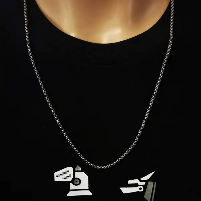 Unisex Pure Titanium Necklace 3mm Box Chain Anti-allergy Length 24” 26” 28”