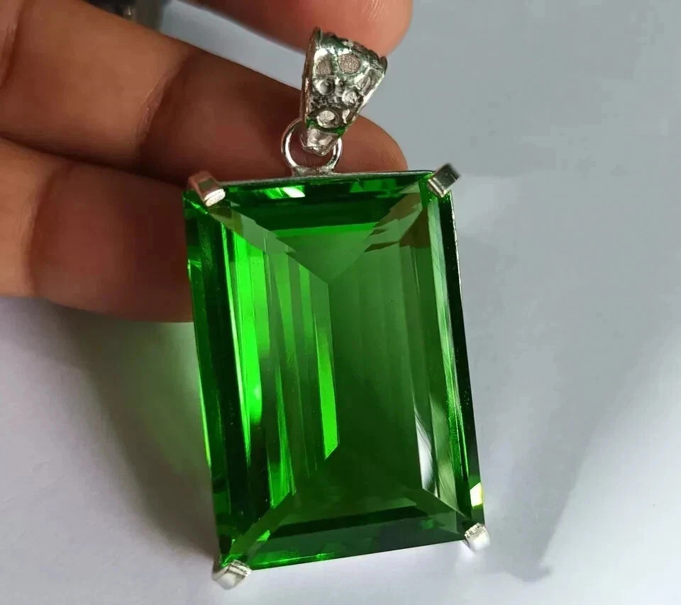 75 CT+ Flawless Green Topaz Pendant 925 Sterling Silver Plated Jewelry Best Gift