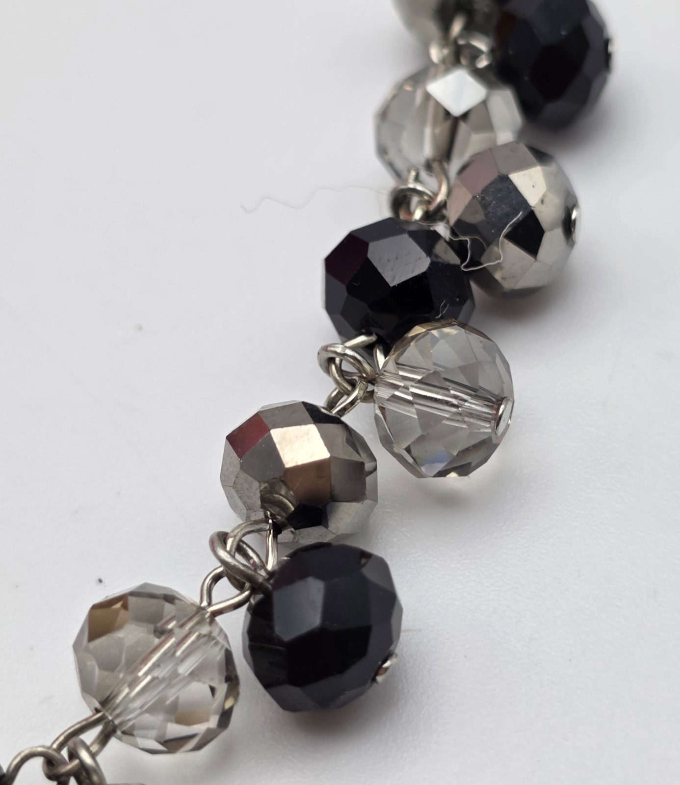 Black Clear Silver Faceted Crystal Bead Cluster Fringe Necklace 21 In