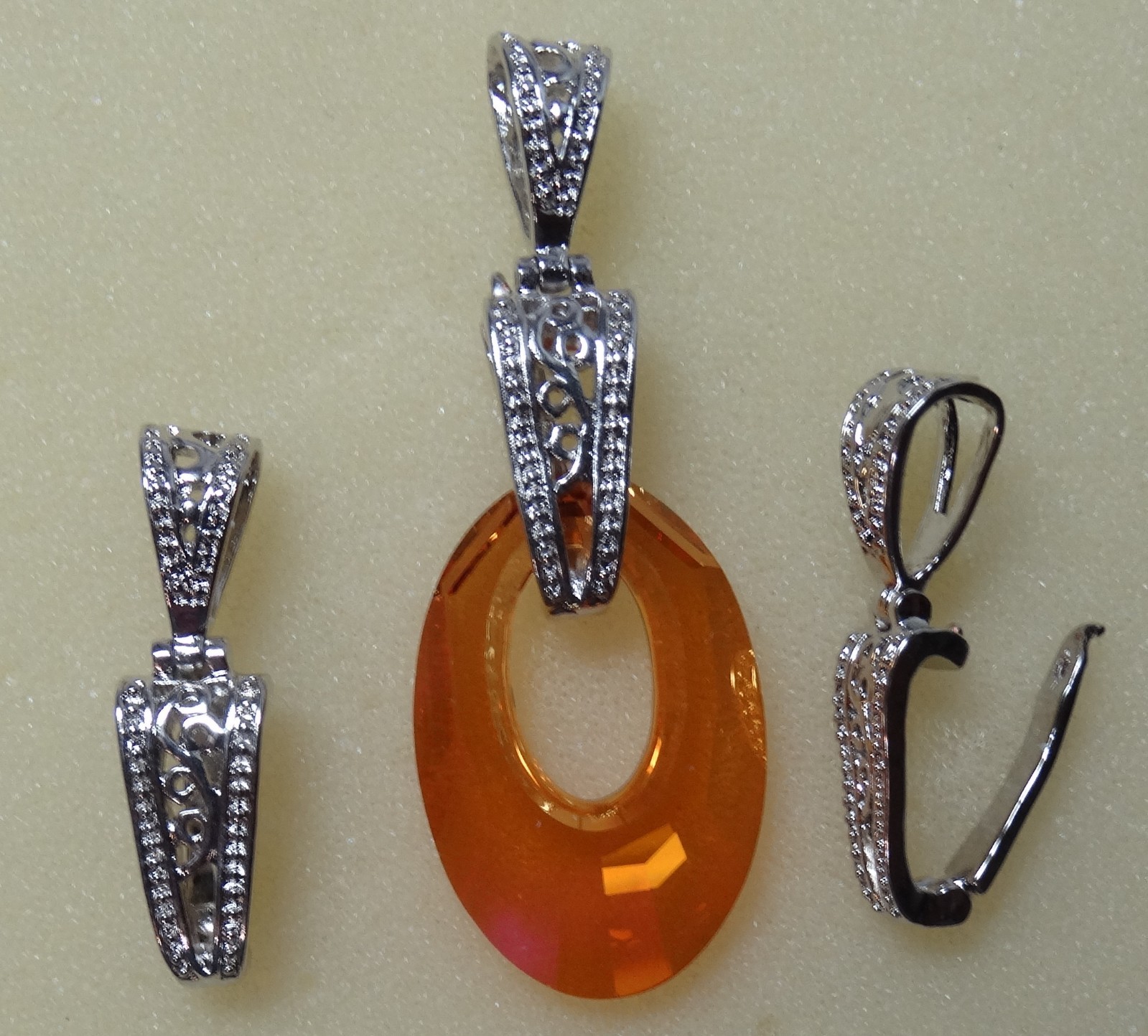 INTERCHANGEABLE SLIDE Locking Donut Bail Fits Crystal Halios Silver Plated