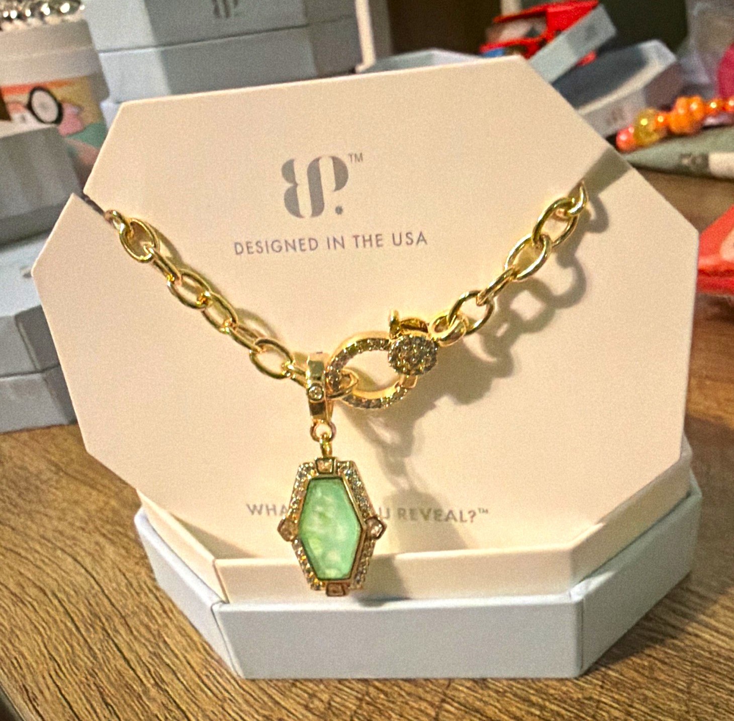 BP OG “Regal Attitude”Necklace Green Tourmaline/Quartz Gold Plating 18″
