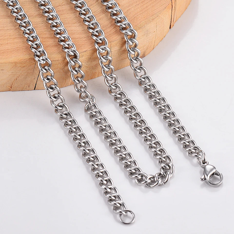 Stainless Steel Link Chain Necklace Silver Tone 1.5mm 2mm 3mm 4.5mm Jewelry