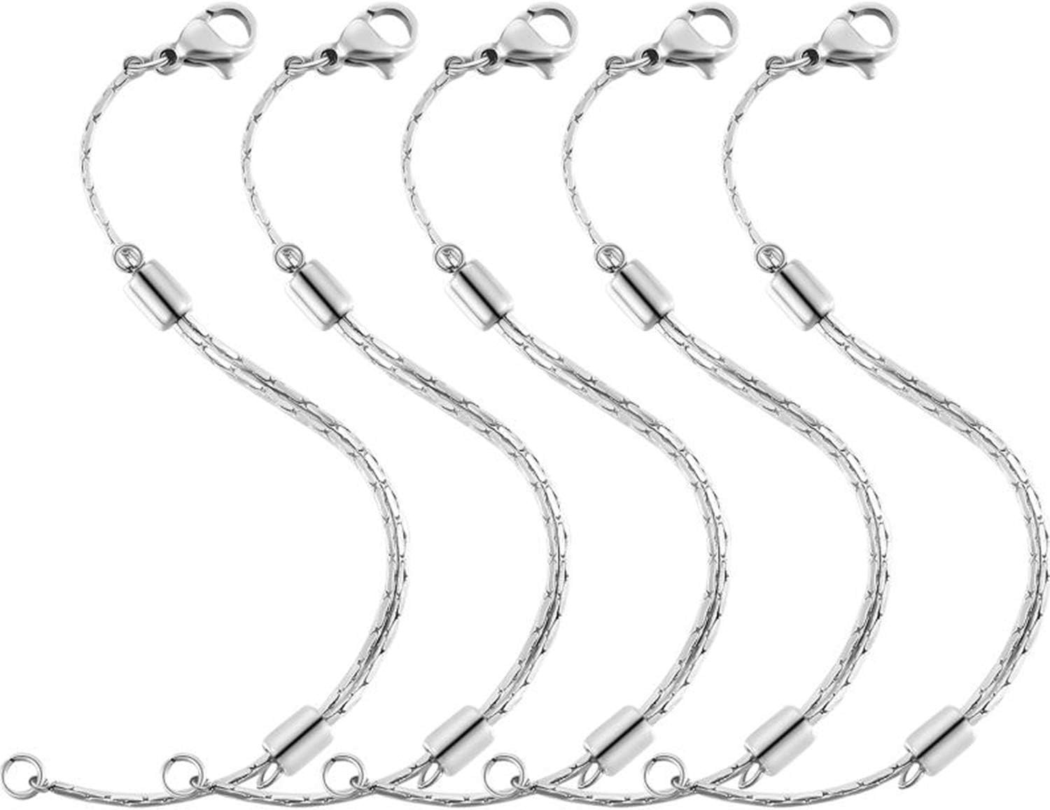 Hicarer 5 Pcs Stainless Steel Necklace Extender Chain Adjustable Silver Necklace