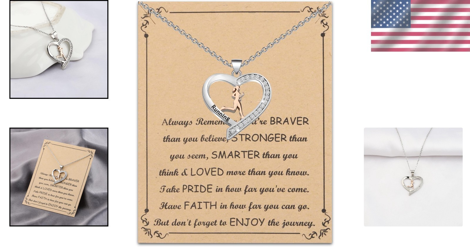 Inspirational Stainless Steel Running Necklace for Women – Adjustable 17+1.97in