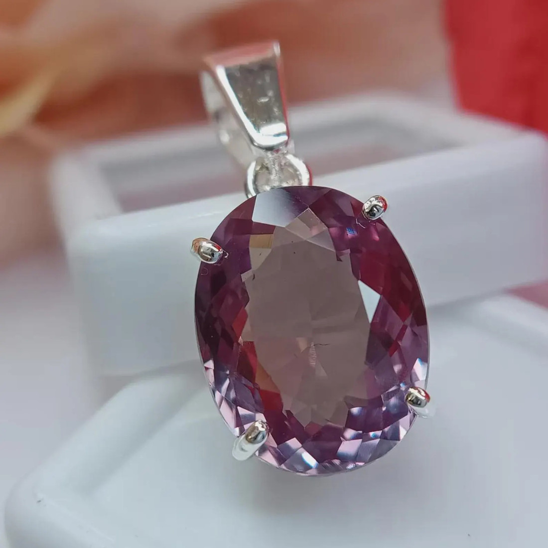 20+ Ct Lab Created Color Change Alexandrite Pendant Oval GS Silver Jewelry