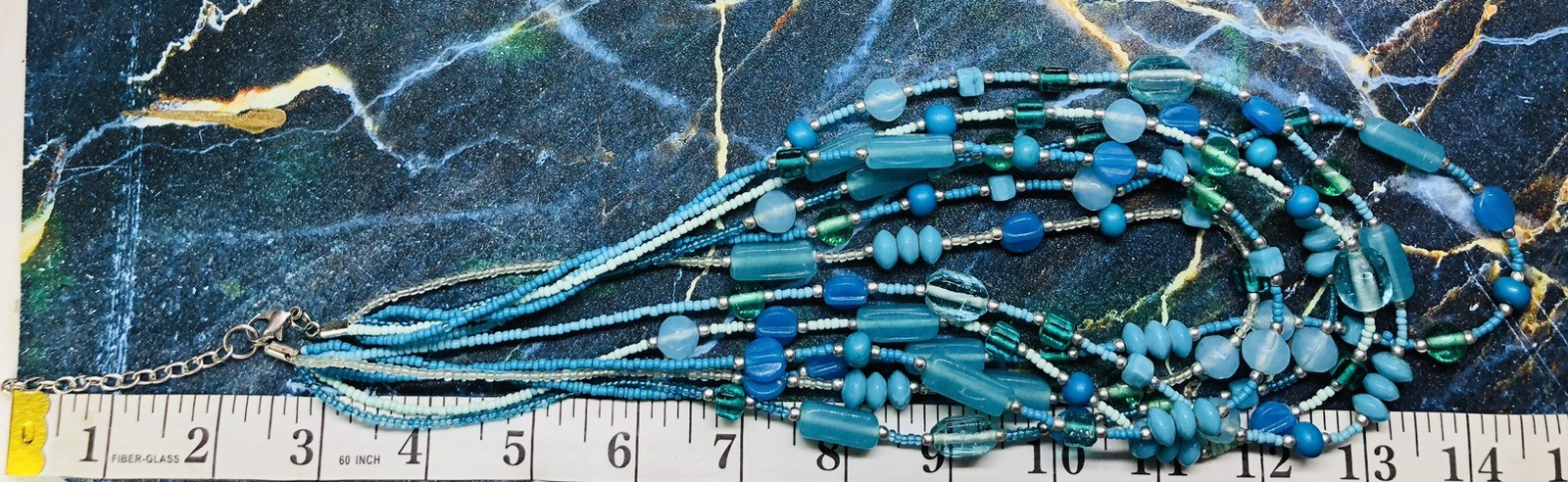 Multi Strand Blue & Green Glass Beaded Necklace