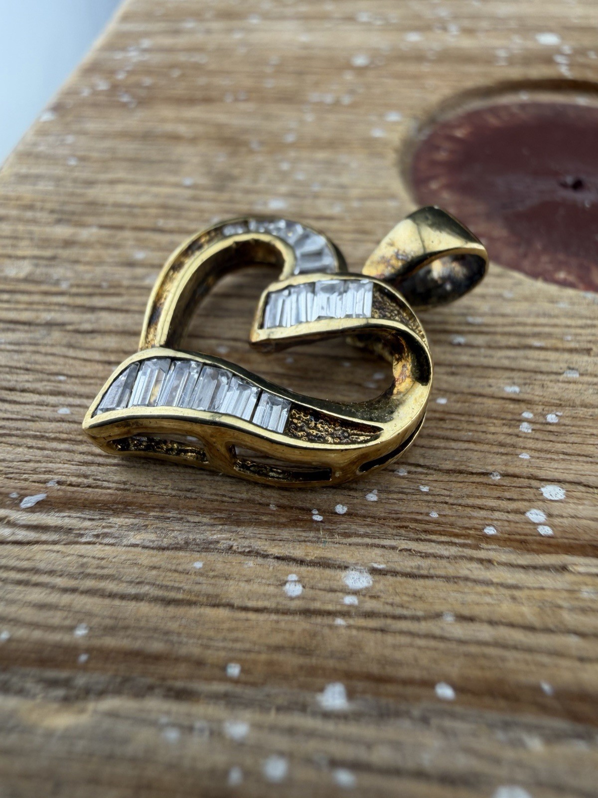 Modern Clear Cz Baguette Heart Pendant for Necklace Gold over Sterling Silver