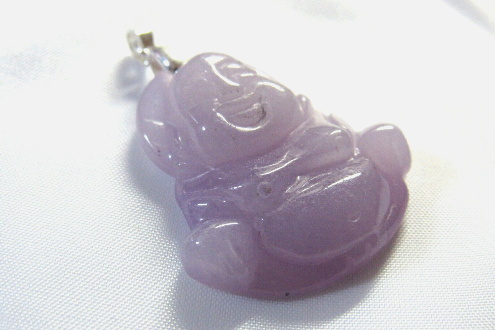 NATURAL Lavender JADE FENG SHUI HAPPY BUDDHA Pendant 925 Silver 32mm x 29mm