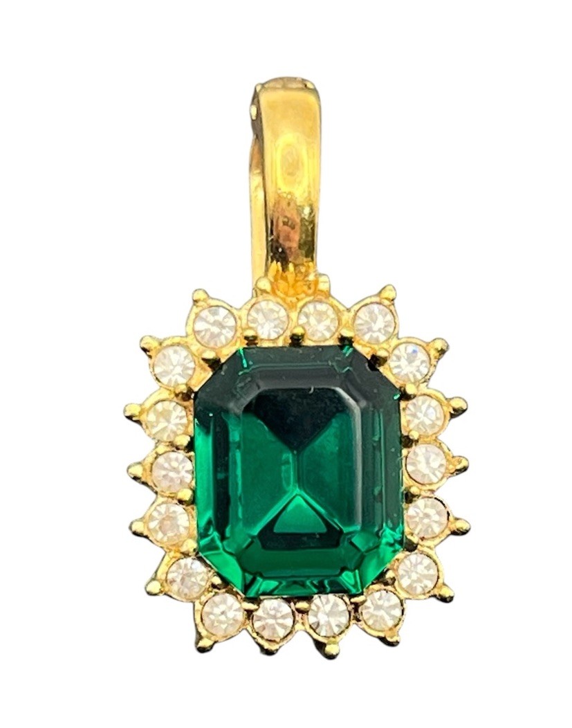 Roman green & clear rhinestone halo gold tone enhancer pendant for necklace
