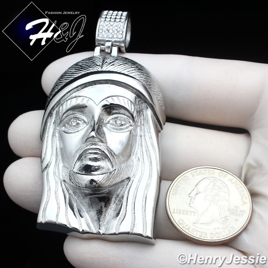 18″-40″MEN Stainless Steel 7mm Silver Miami Cuban Chain ICY CZ Jesus Pendant*143