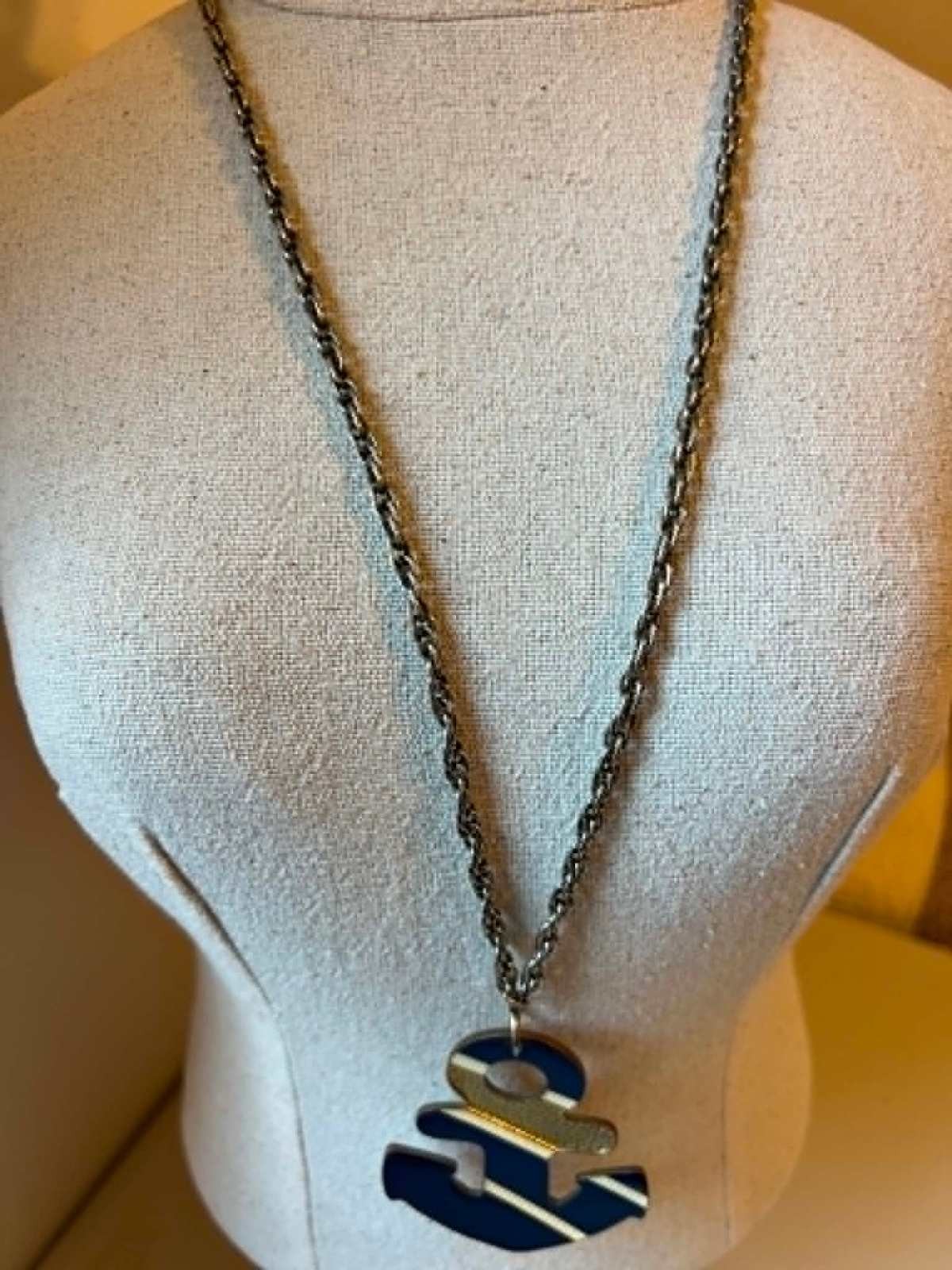Nautical Anchor Pendant Necklace with Blue and Gold Accent