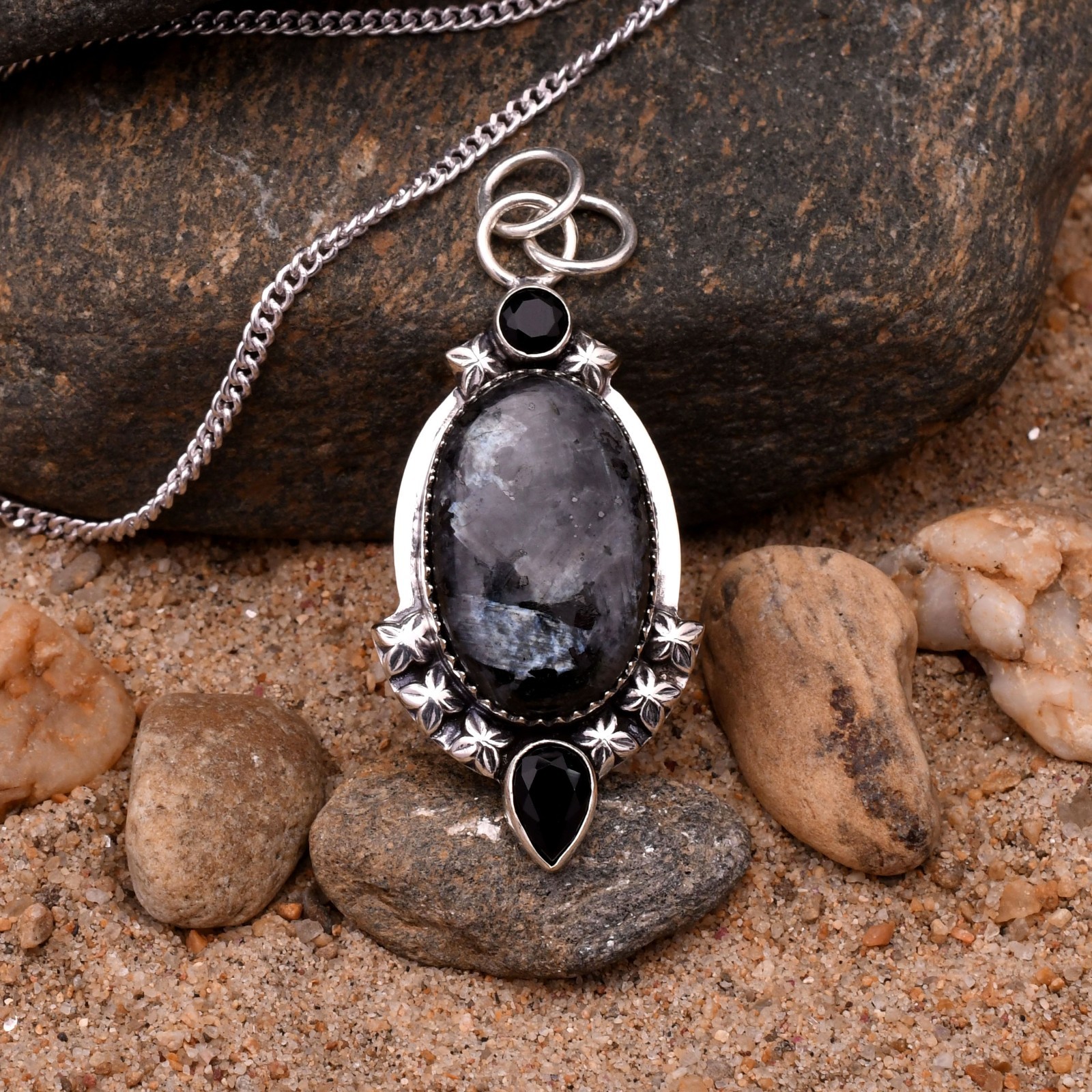 Larvikite Gemstone 925 Sterling Silver Handmade Pendant Jewelry Approx – 1.77″