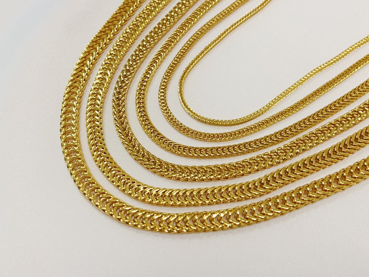 18K Yellow Gold 2mm-7mm Franco Square Box Chain Necklace Men Womens 18″- 28″