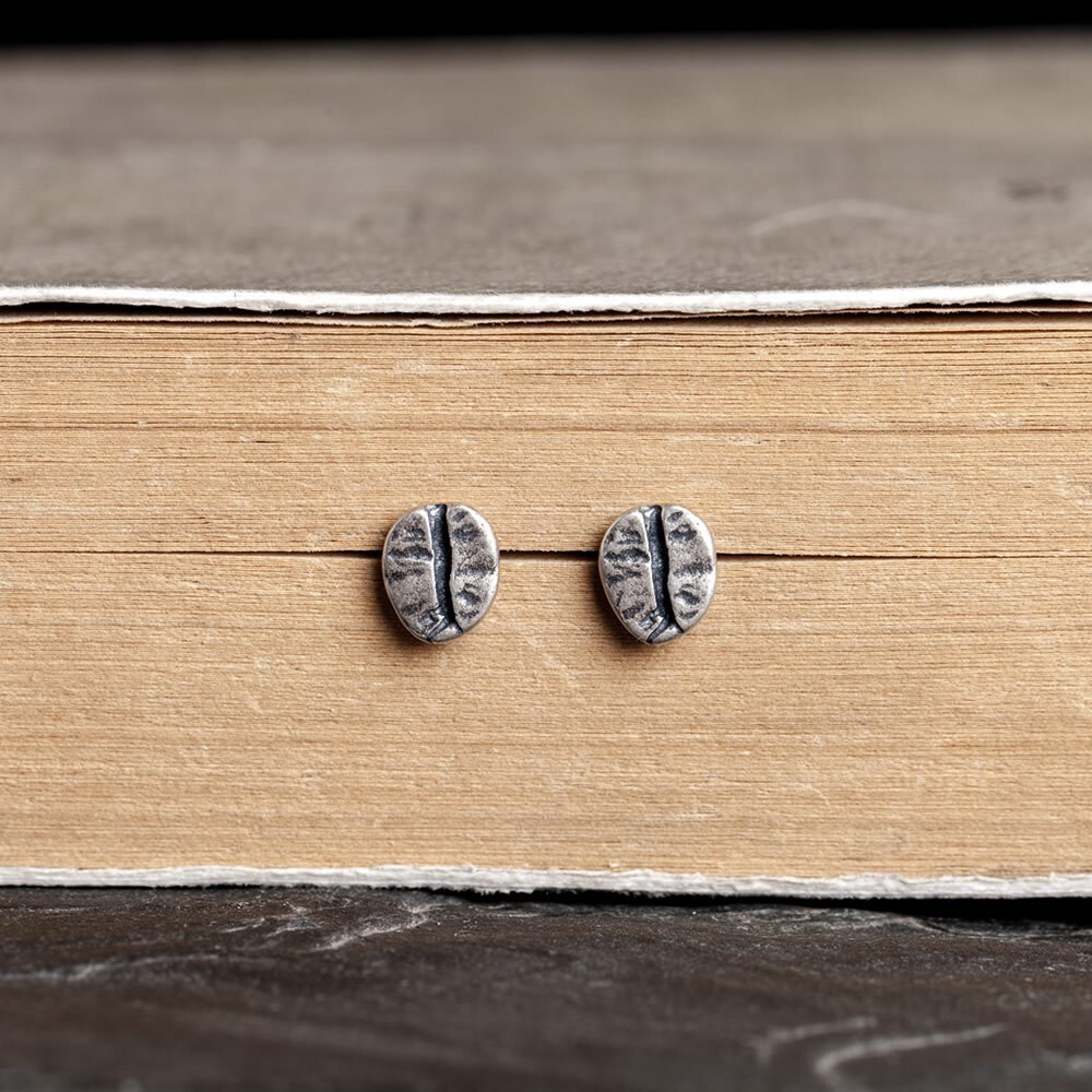 Coffee Bean Post Earrings Gothic Punk Rock Biker Eard Studs 925 Sterling Silver