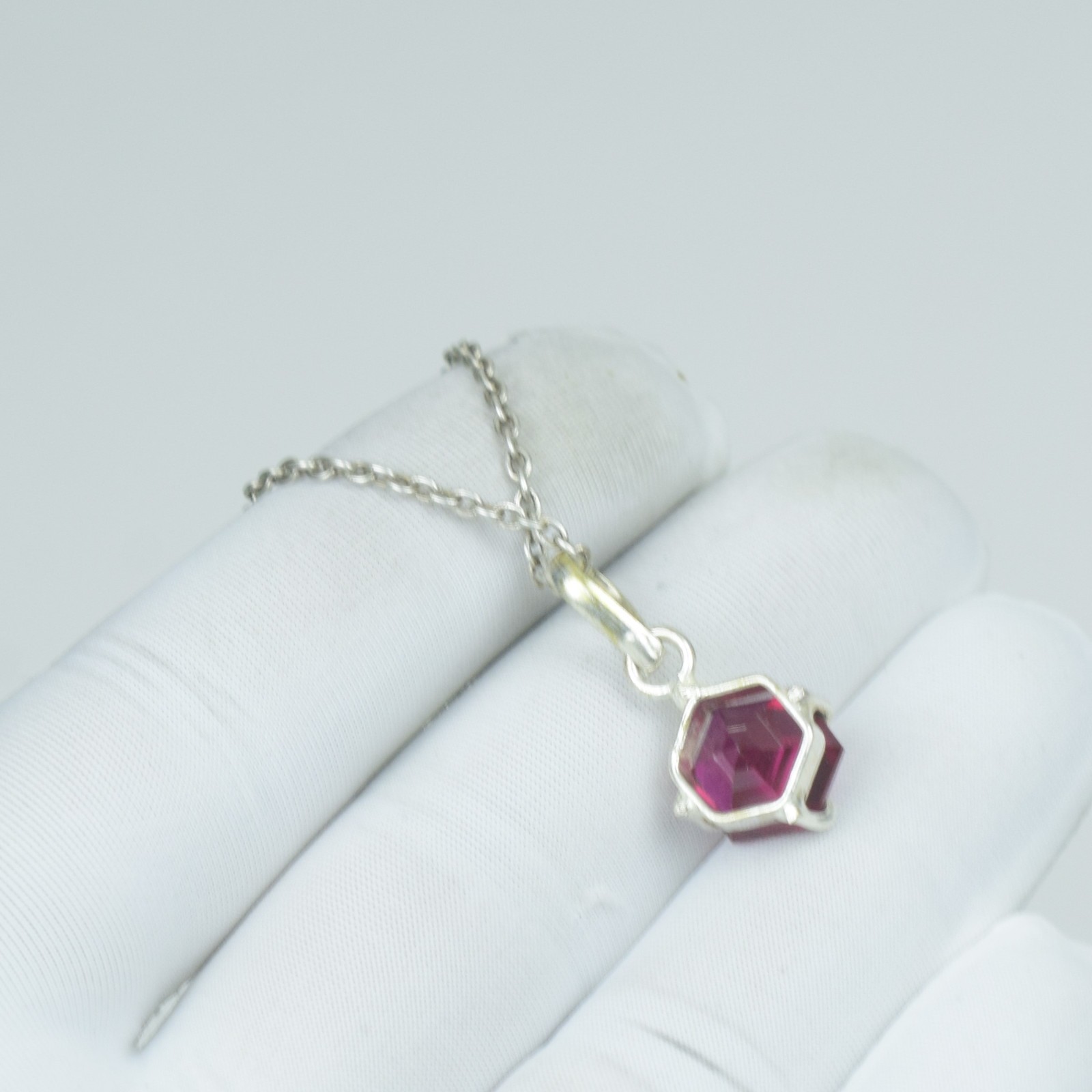 Beauty Hexagon Red Ruby Necklace, July Birthstone Gift For Her Pendant Jewelry,