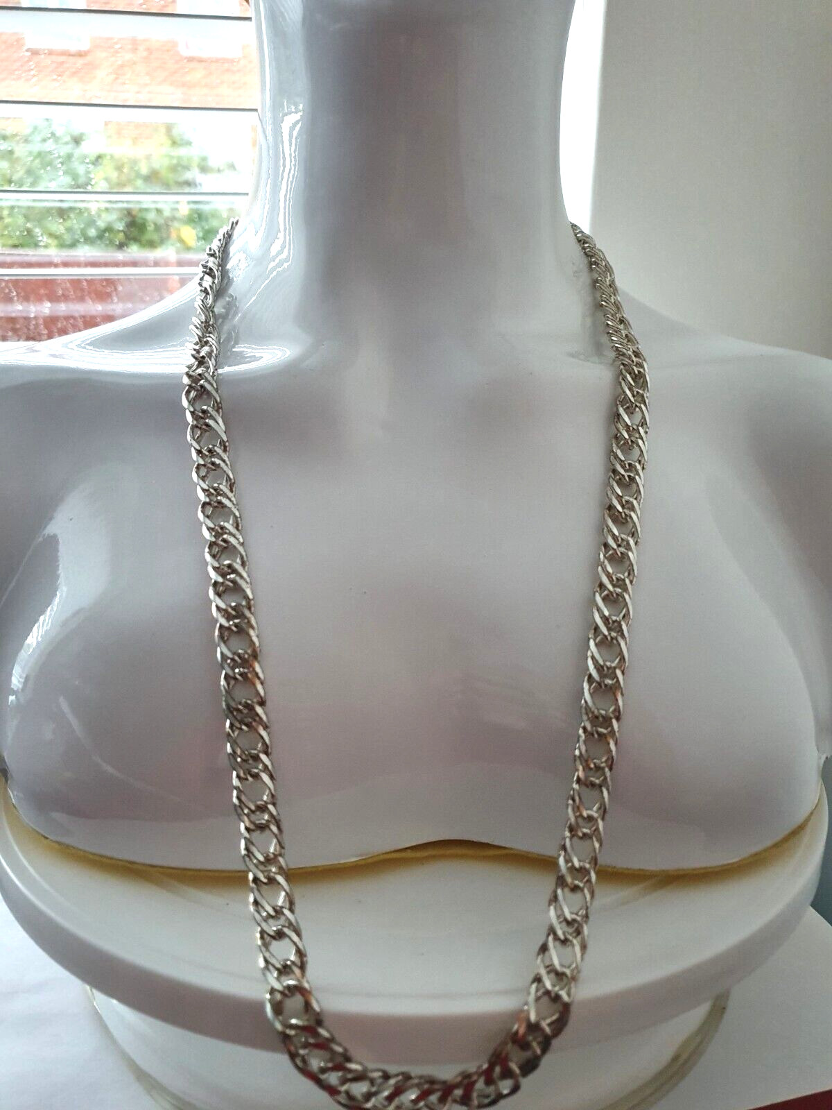 Vintage Heavy Sliver Tone 10mm Wide Flat Curb Link Chain Necklace CBM3-2495