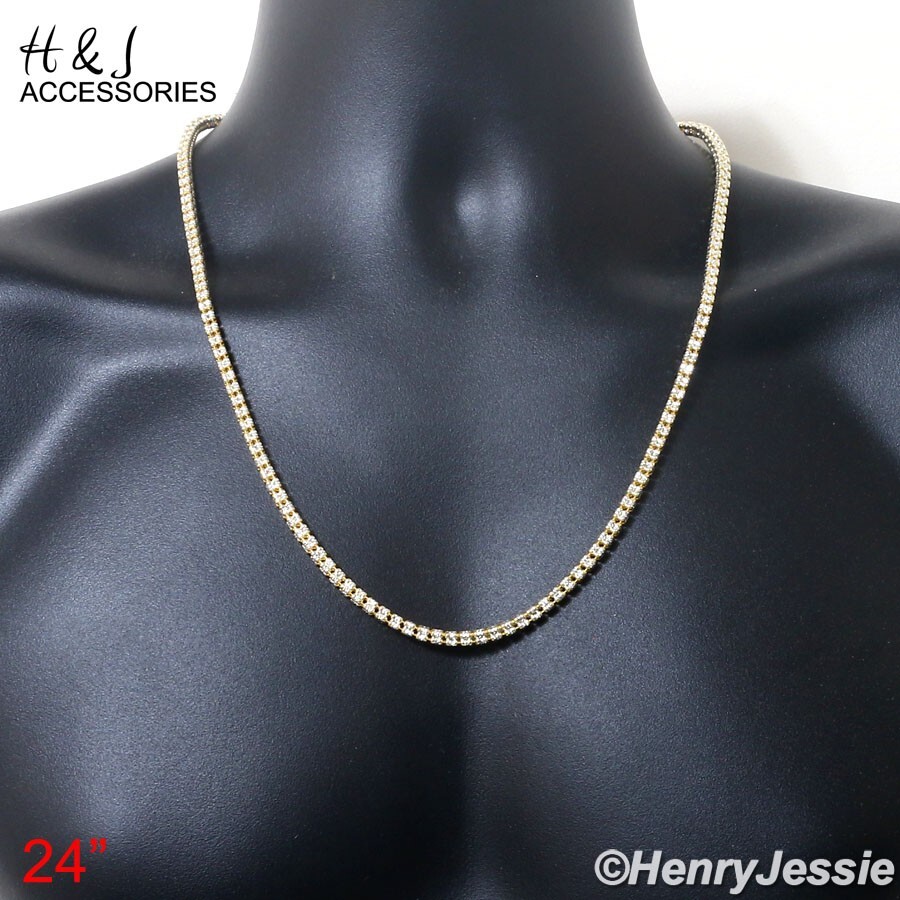 925 STERLING SILVER 24″X4MM GOLD PLATED 2-TONE DIAMOND-CUT ICE LINK NECKLACE*A23