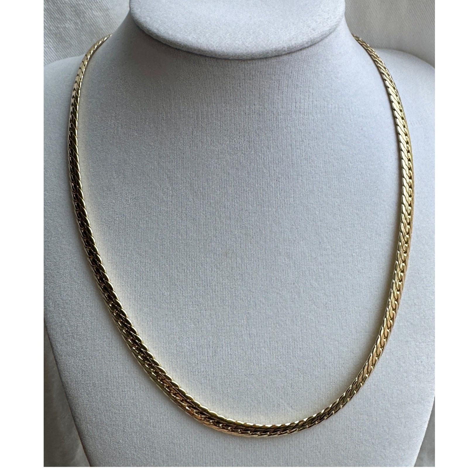 14k Laminated Gold Flat Curb Link Braided Wheat Chain Necklace