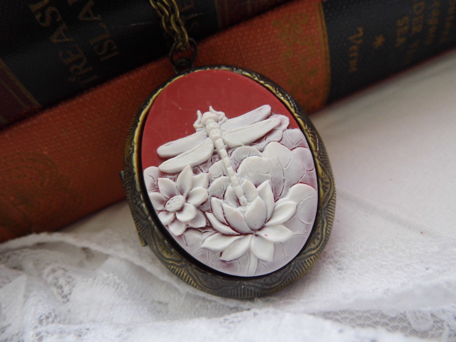 Dragonfly Silver Gold photo Locket LOTUS FLOWER Memorial PILL Box photo memorial