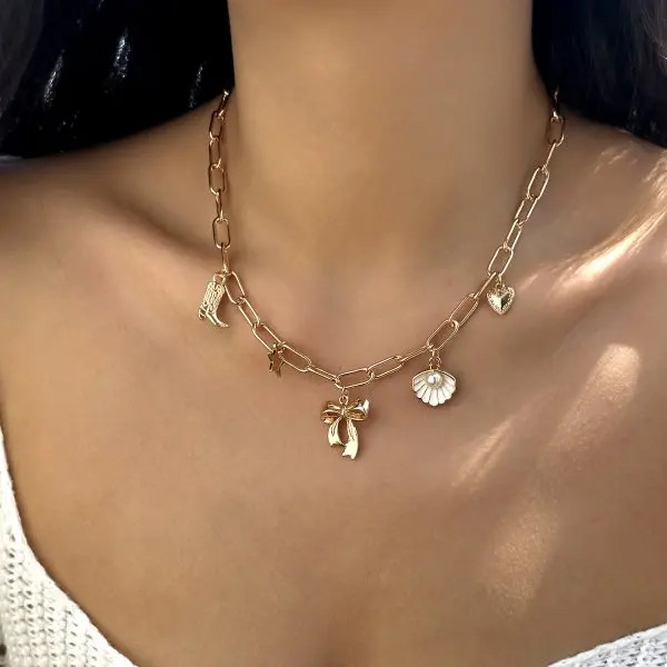 Fashion Gold Color Starfish Conch Turtle Pendant Necklace for Women Handmade She