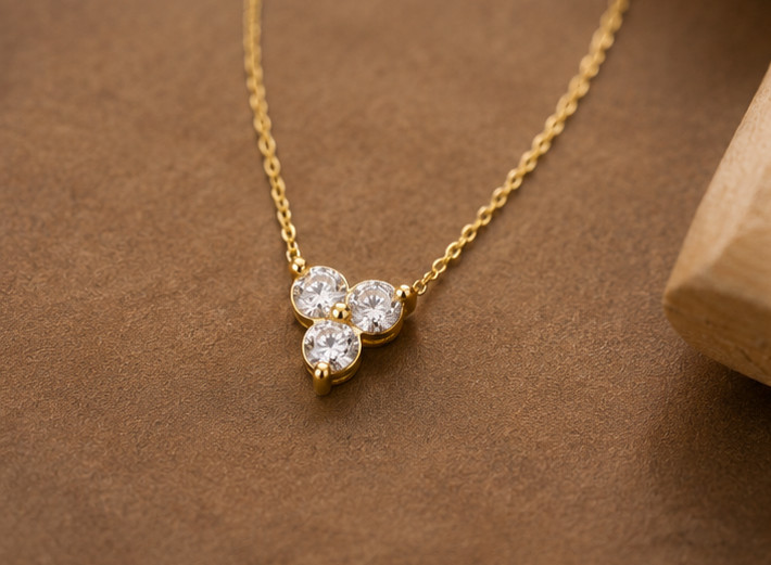 2Ct Round Cut Moissanite VVS1 3-Stone Pendant Necklace 14K Yellow Gold Plated