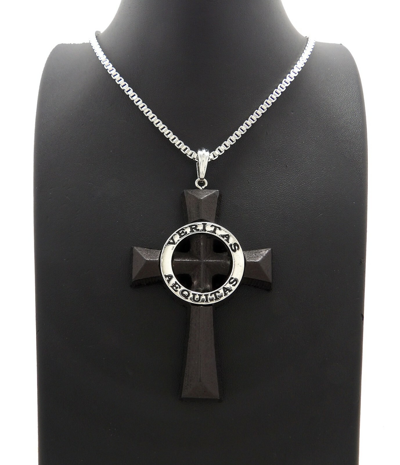 Veritas Aequitas Boondock Saints Cross Pendant 3mm/24″,30″ Box Chain Necklace