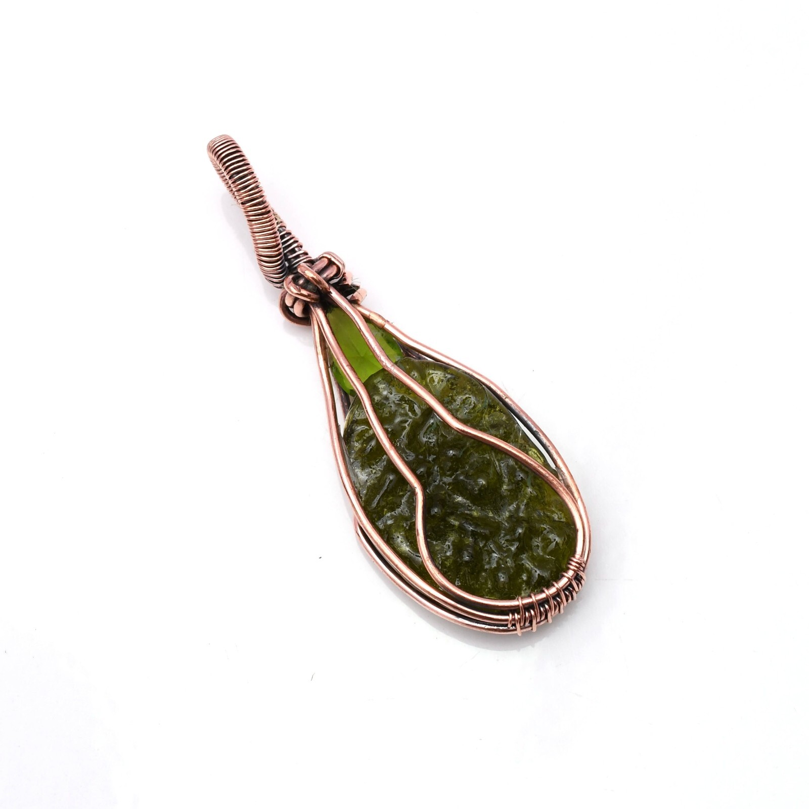 Moldavite Pendant Copper Wire Wrapped Handmade Jewelry Pendant 2.15″