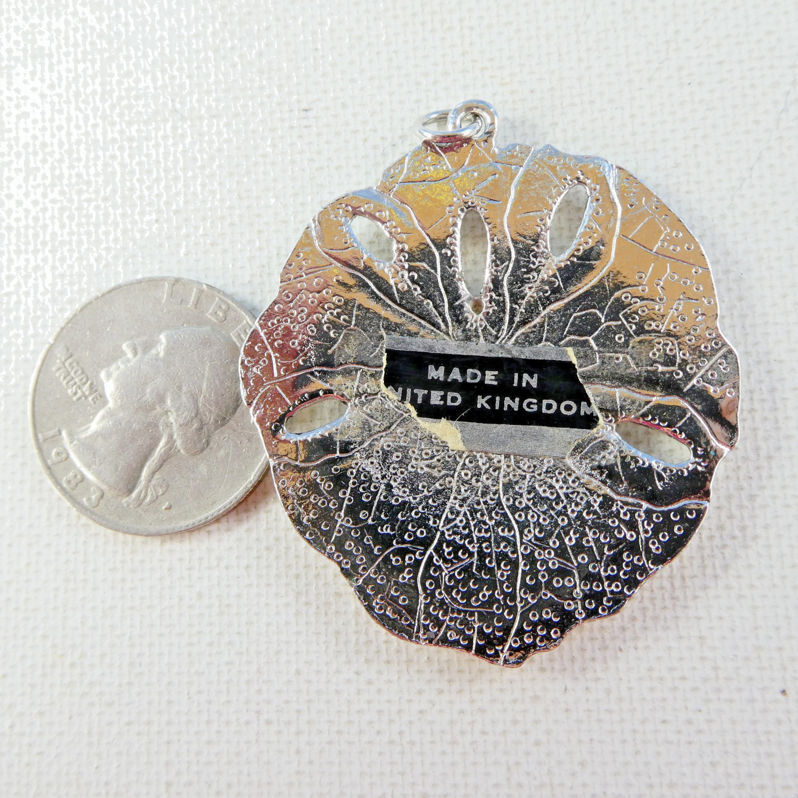 Silver Plated SAND DOLLAR Pendant Made In United Kingdom Large 1.75″
