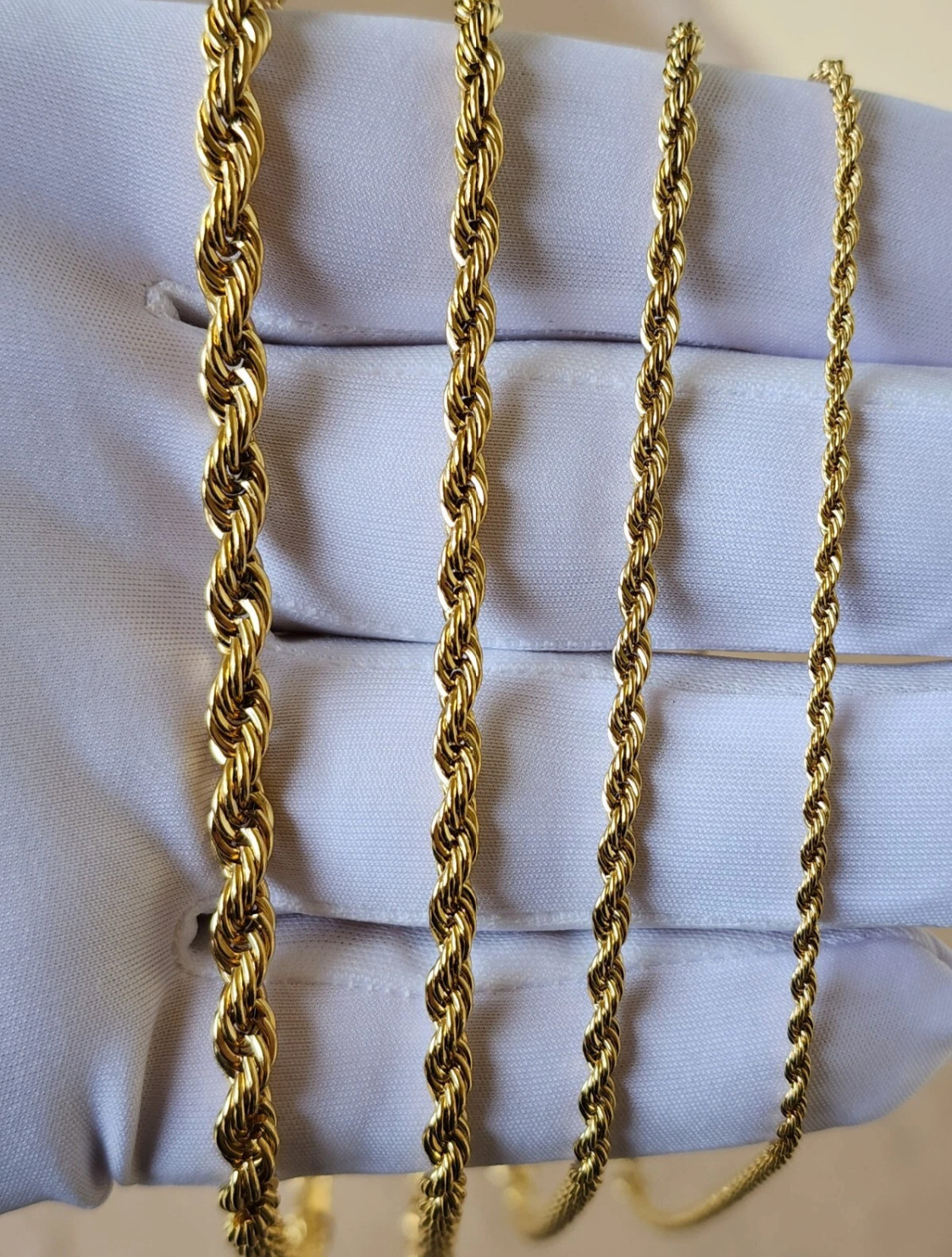 Stainless Steel Gold Plated Rope chain 2-5mm Size 16-24in HipHop Jewelry Unisex