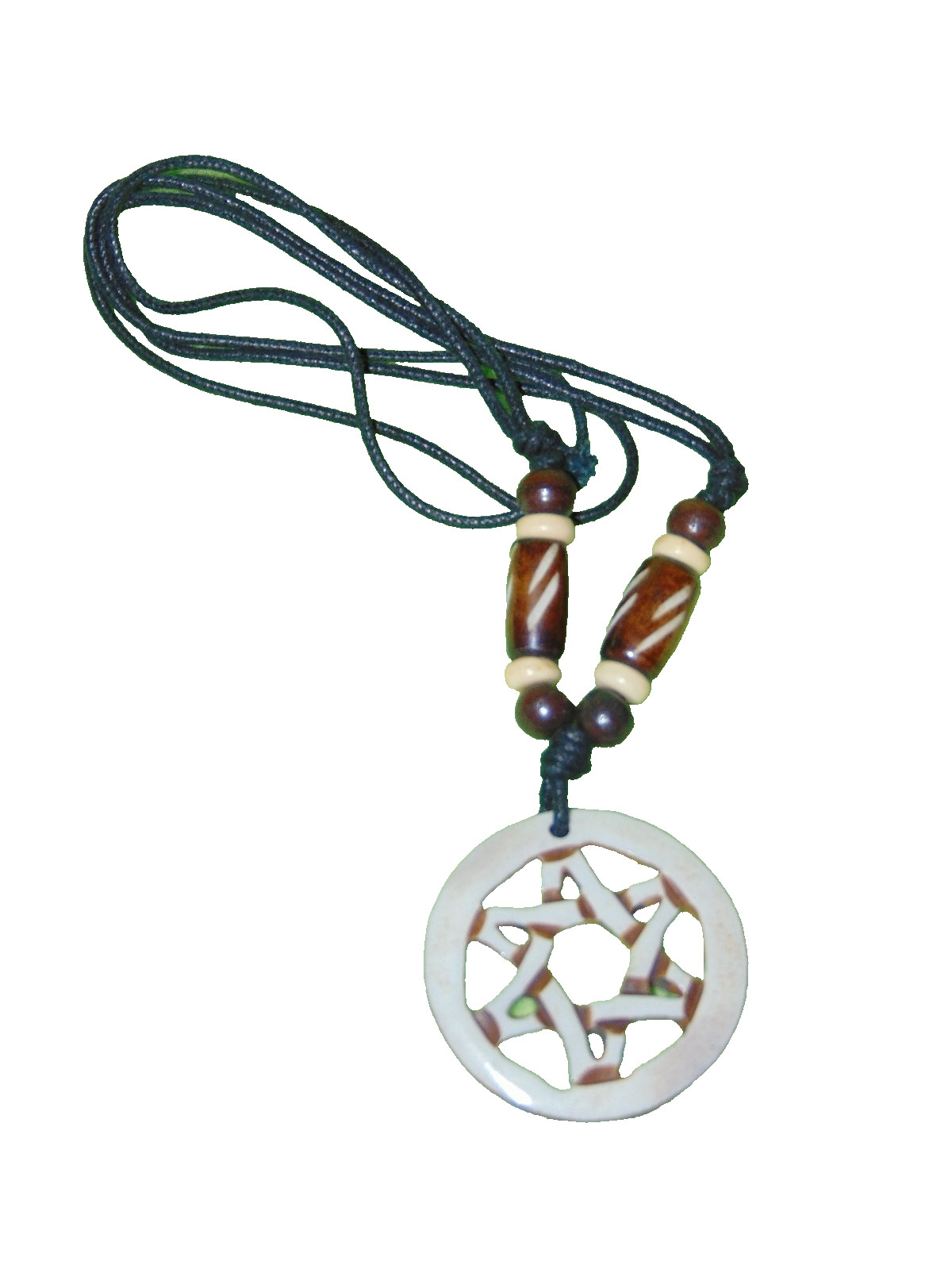 Hand Carved Bone Pentagram Necklace Adjustable Cord Nepal Handmade New