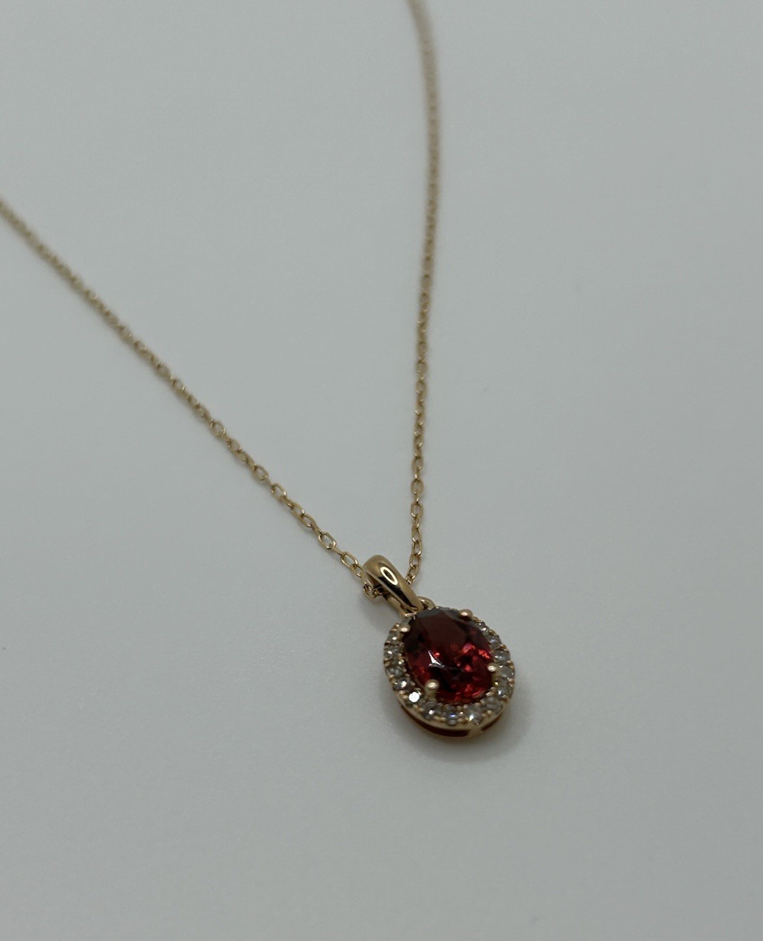 14k Gold Garnet And Diamond Pendant 18 Inch Necklace 1mm Diamond Cut Natural