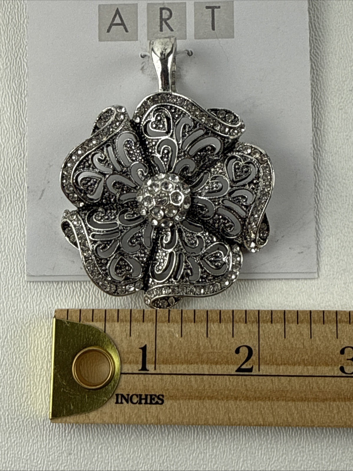 Wearable Art By Roman Silver Flower with Rhinestones Magnetic Closure NWT