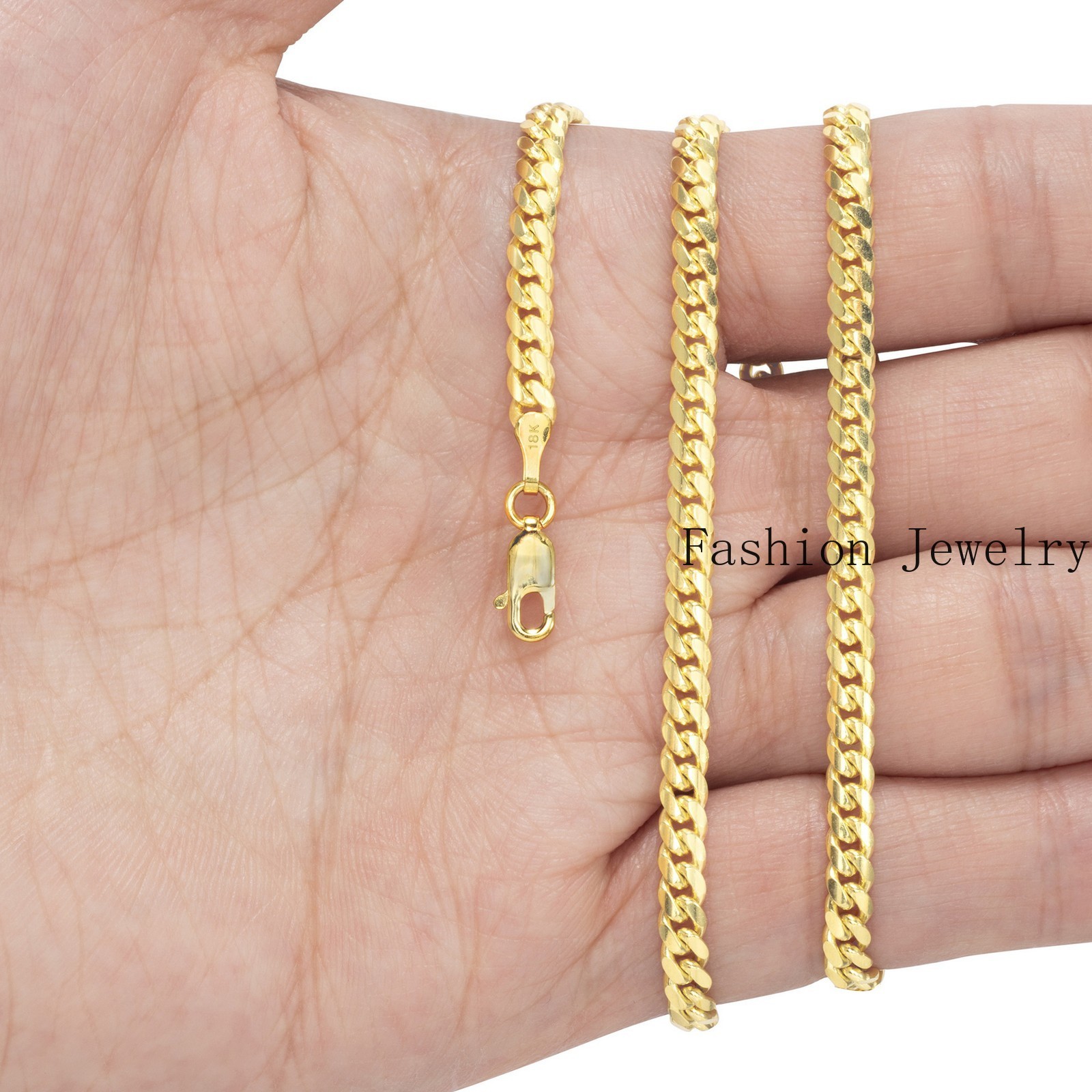 18K Yellow Gold Solid 2.7mm-7mm Miami Cuban Chain Necklace Mens Womens 16″-30″