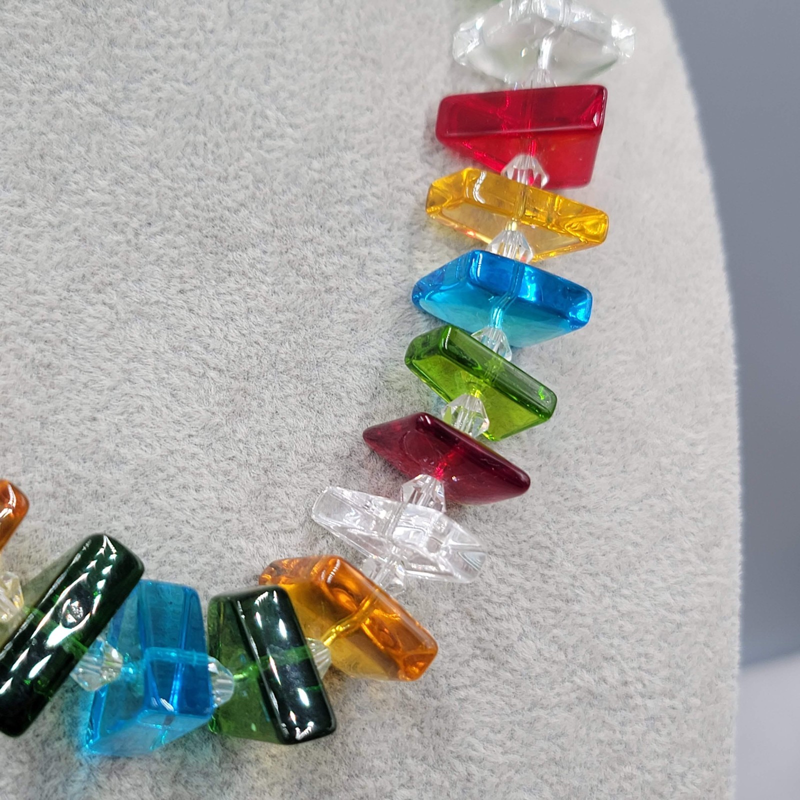 Multicolor Shaped Art Glass Bead Necklace Artisan Funky Fun! 20″