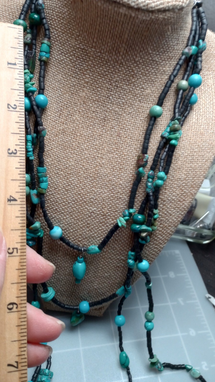 Av925 Marked Closure Hook Blue Rock,Stone Unknown Beaded Multistrand 16″necklace