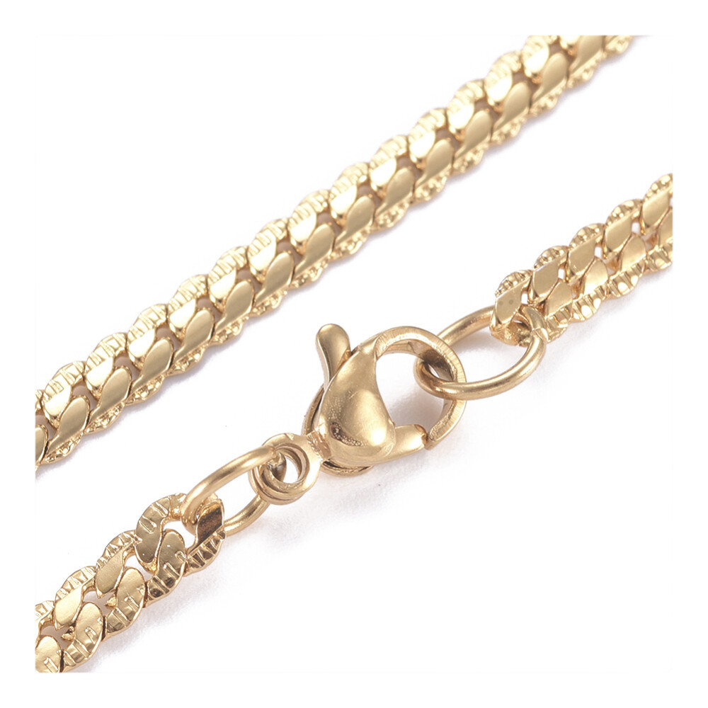 Stainless Steel Cuban Necklaces Lobster Gold 19.6″inches 50cm 3~3.2×0.9mm Z651
