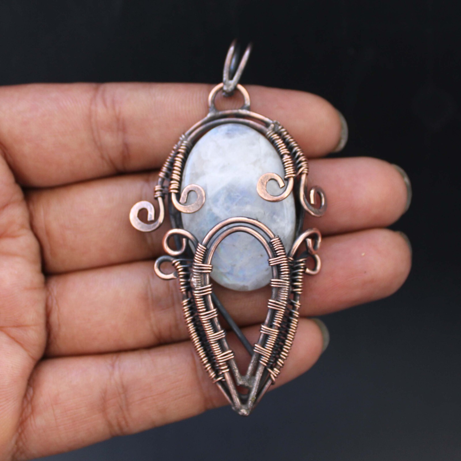 Natural Moonstone Pendant Copper Wire Wrapped Pendant Wire Wrapped Jewelry