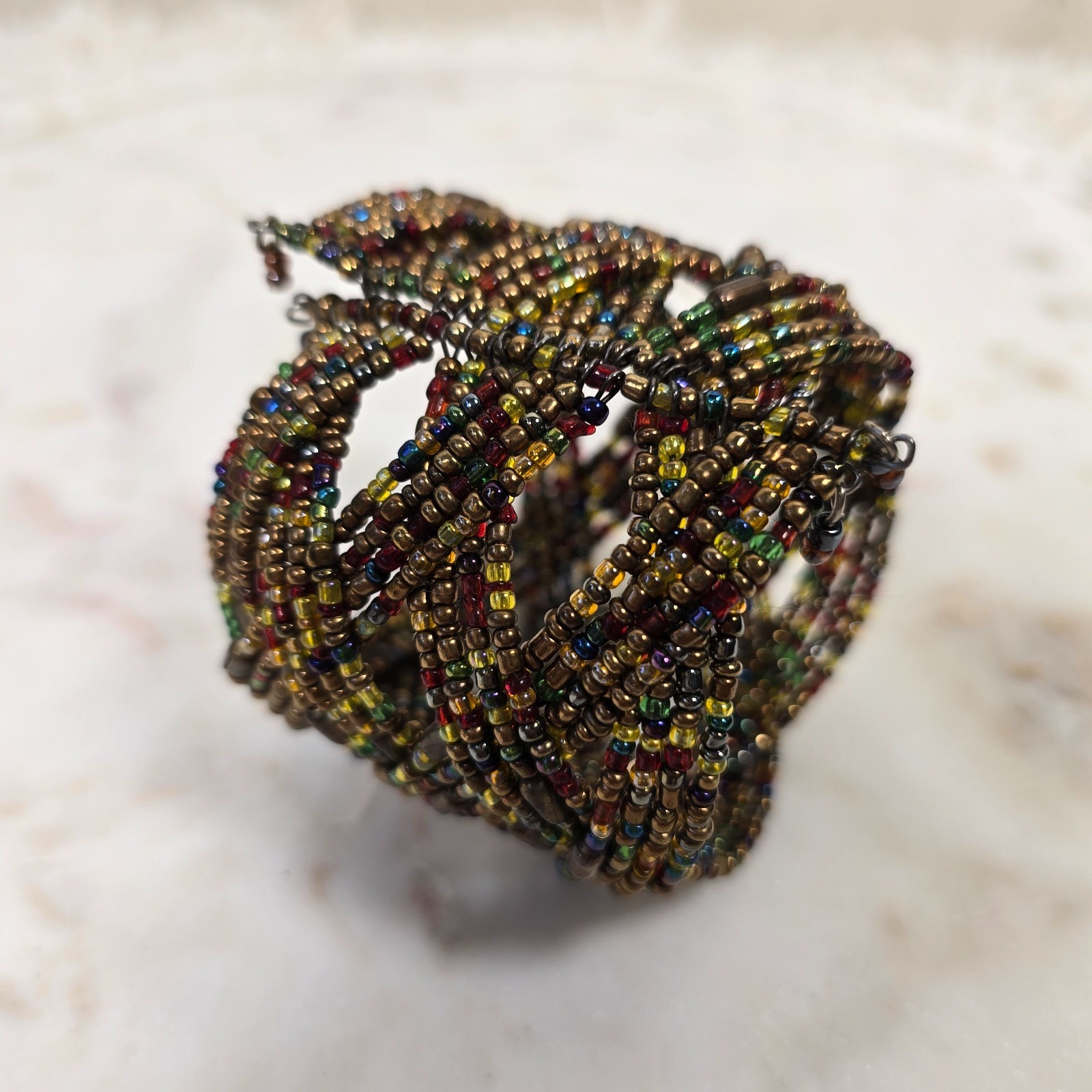 Vintage Handmade Artisan Beaded Braided Cuff Bracelet