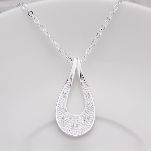 Elegant 925 Sterling Silver Filled Water Drop CZ Pendant Woman Necklace N-A596