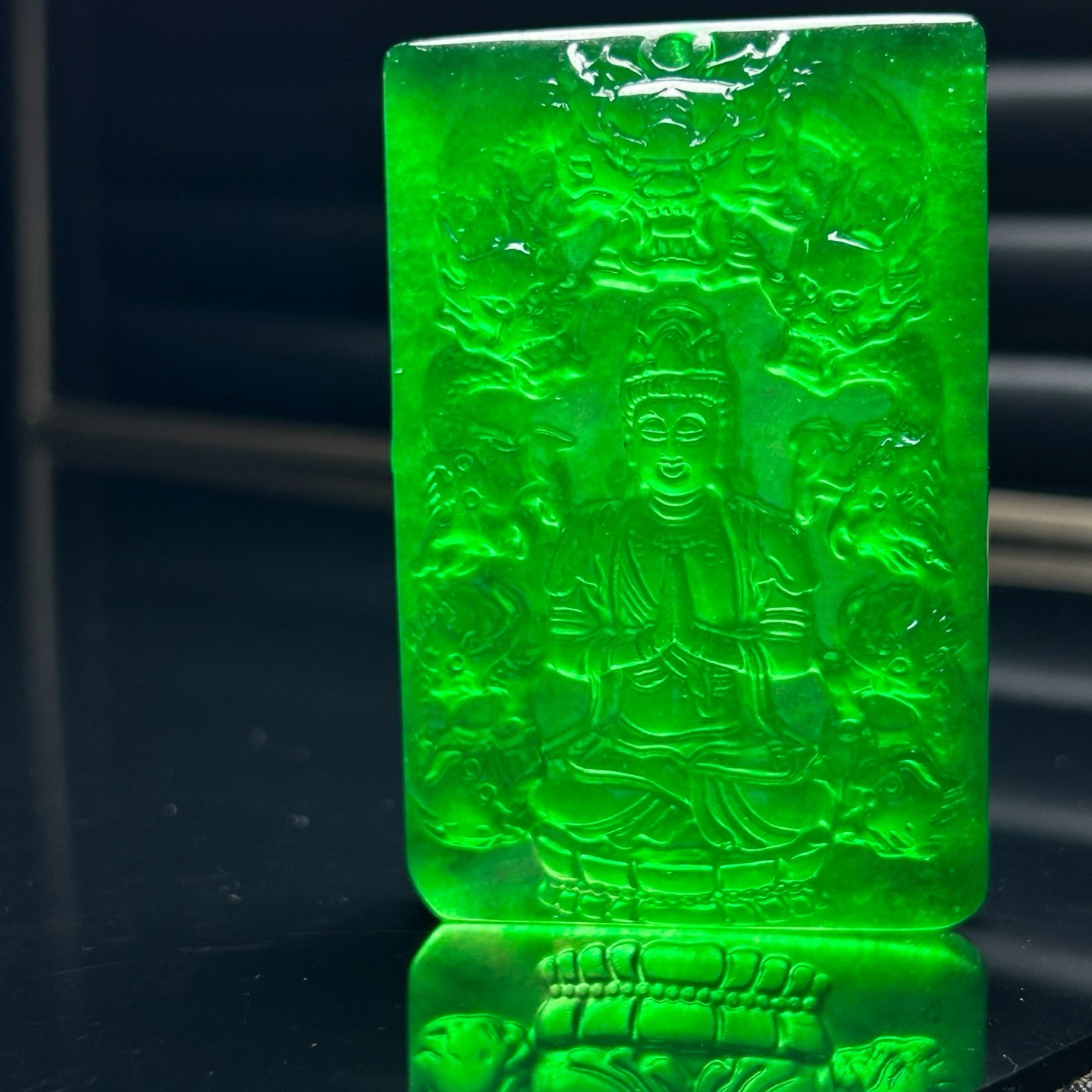 Nature ice green Burmese Jade Jadeite Carved dragon kwan-yin Pendant&Necklace