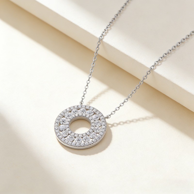 Luxury D Color Double Circle GRA Moissanite Necklace S925 Silver Jewelry Gift