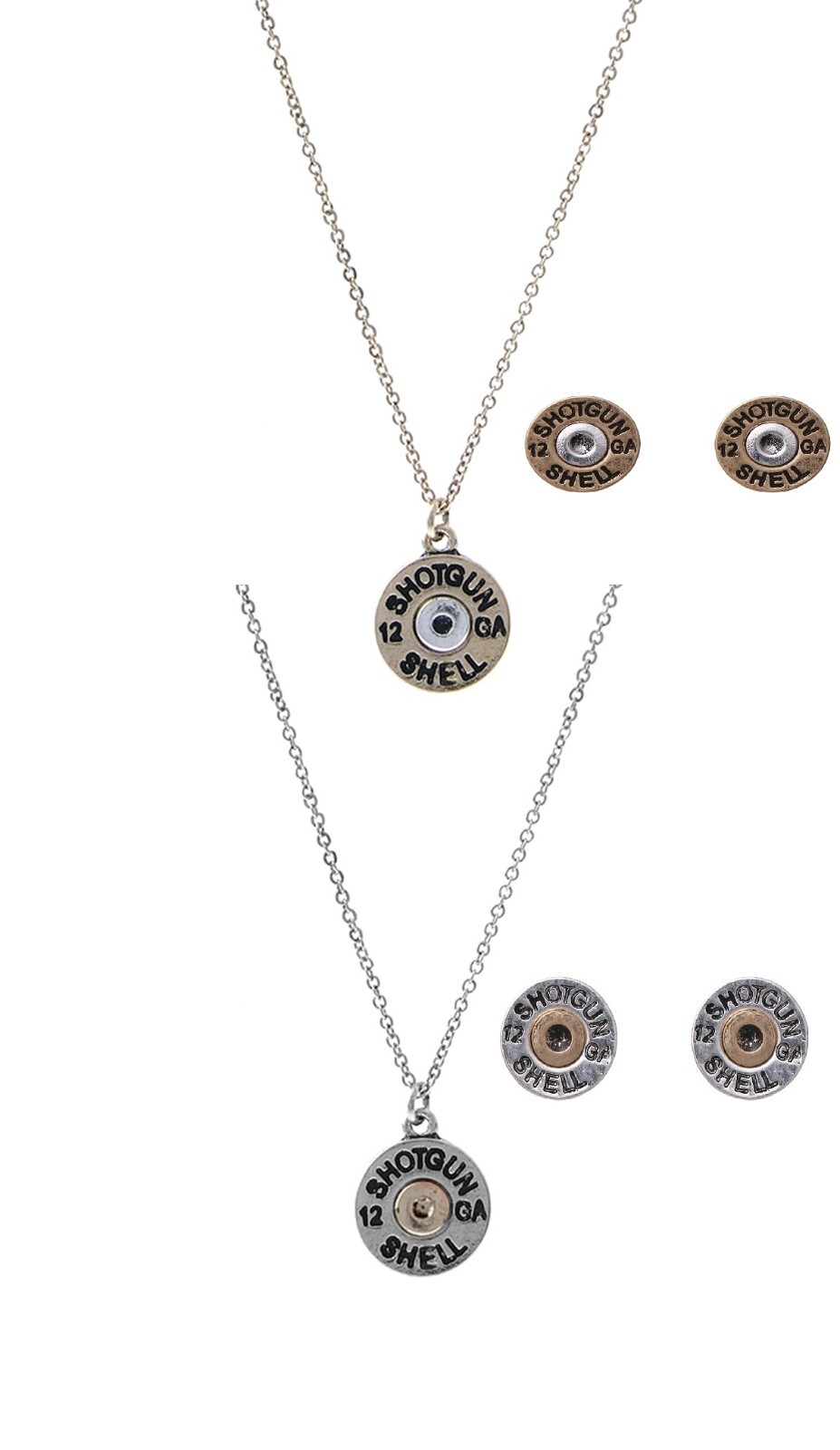 Shotgun 12 Gauge Shell Western Inspired Pendant Necklace & Earrings Set