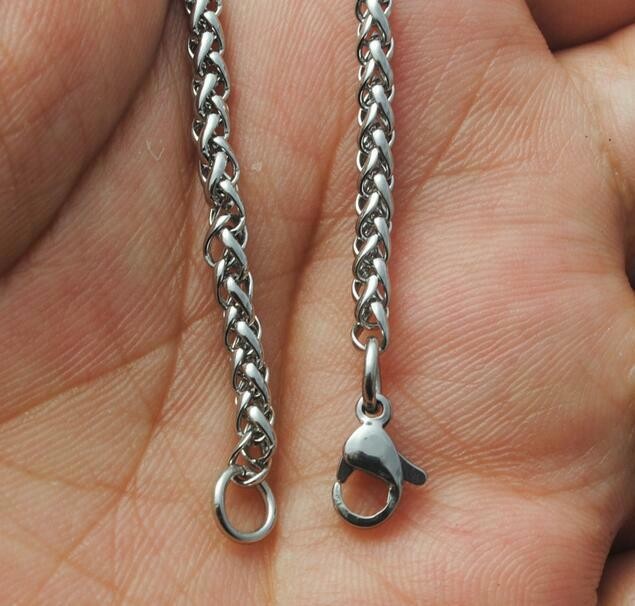 2.5/3/4/5/6MM 20-32″ MEN’s Silver Stainless Steel Wheat Braided Chain Necklace