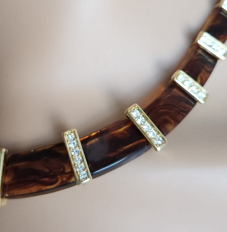 Lia Sophia Kian Lucite Rhinestone Choker Necklace Tortoise Collar